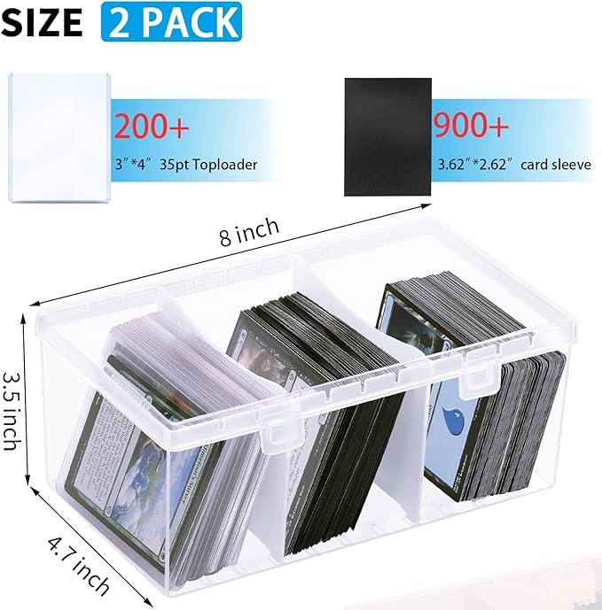 Toploader Storage Box for 100 + 3" x 4" 35pt Rigid Card,Trading Card Storage Box with Dividers for 500+ Baseball Card Case,Playing Card Case for MTG, Sport Cards,Game Cards 2 PACK - Image 2