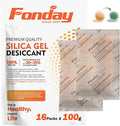 16Packs x 100Gram Fonday Rechargeable Silica Gel Desiccant Packets Food Grade Fast Reactivate Desiccant Bags Moisture Indicating Orange to Green for Food Storage, Electronics, 3D Filament & Safes by Fonday