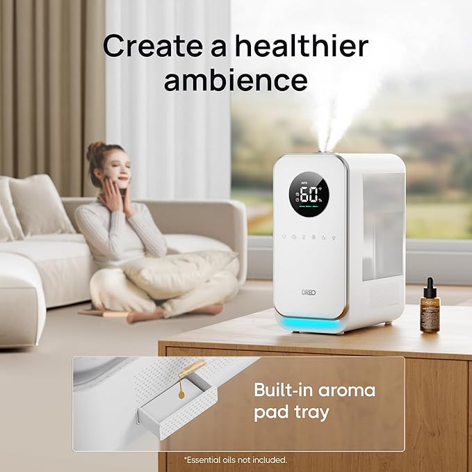 DREO Humidifiers for Bedroom, Top-filled Smart Quiet Cool Mist Humidifier for Large Room Home, Oil Diffuser & Nightlight, 50Hours Runtime for Indoor Plants, with Alexa/Google, White - Image 8