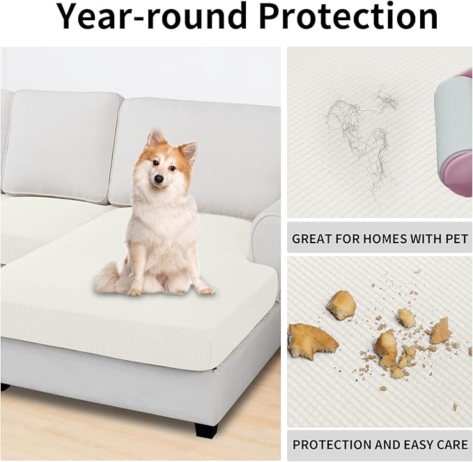 Easy-Going Stretch 4 Pieces Couch Cushion Covers for Sectional Sofa Left/Right L Shape Chaise Lounge Sofa Seat slipcover Anti-Slip Sofa Cover Soft (3 Seater + 1 Chaise, Cream) - Image 3