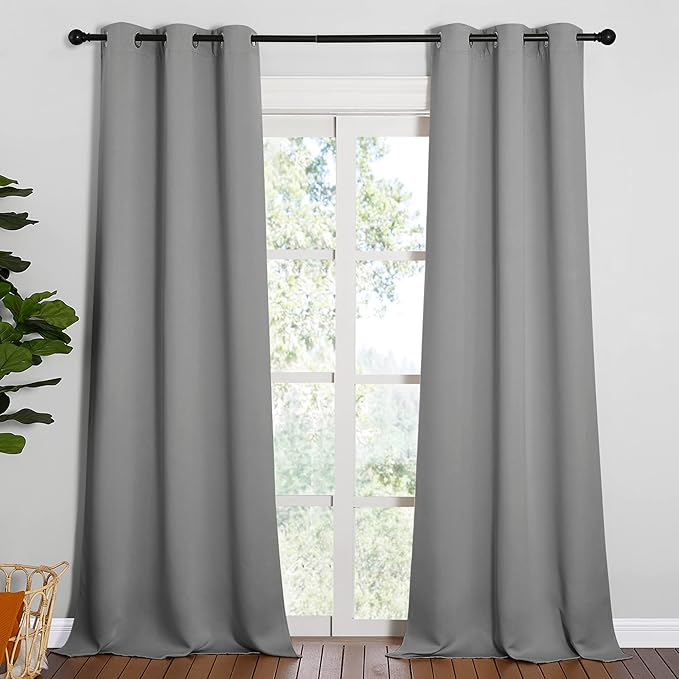 NICETOWN Thermal Insulated Blackout Curtains - Grommet Top Window Treatment Drapes for Hall (2 Panels, W42 x L90 inches, Silver Grey) by NICETOWN
