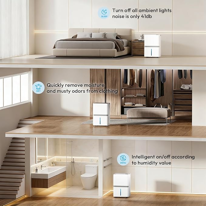 5000 Sq.Ft Dehumidifier for Basement and Home, 75 Pints Most Efficient Energy Star 2025 Dehumidifier with Drain Hose, Smart Humidity Control, 24H-Timer, for Bedroom, Bathroom, Large Room - Image 5