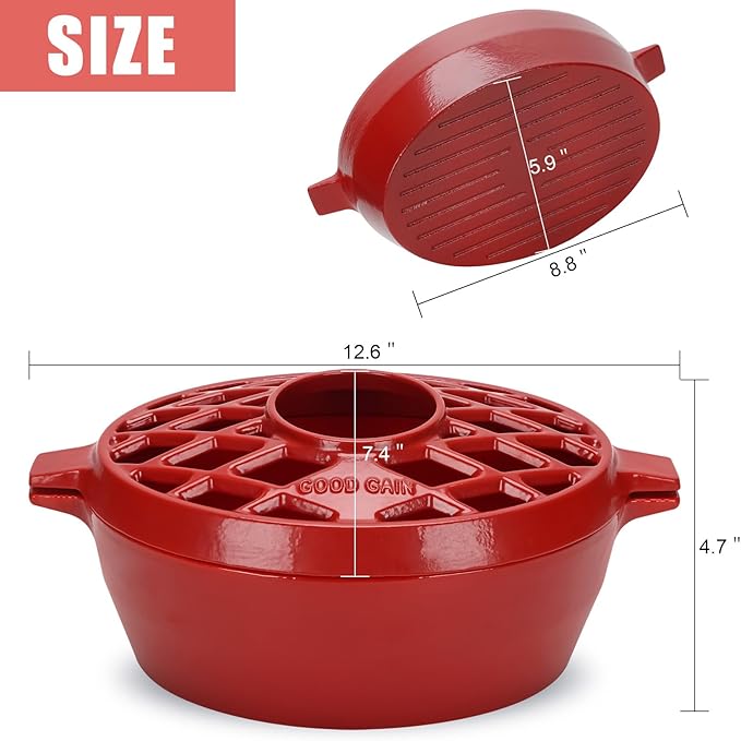 G Good Gain Wood Stove Steamer, Fireplace Humidifier, Cast Iron Humidifier for Stove, Matte Black Finish, Rust Resistant, Lattice Top, 2.5 Quart Capacity, Wood Burning Stove Indoor Decorative. RED - Image 6