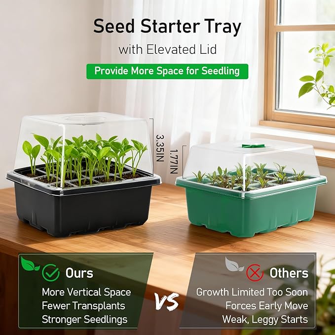 MIXC Seed Starter Tray with Elevated Lid, 120 Cells Seed Starter Kit with Adjustable Humidity Dome, Drainage Hole, Clear Heightened Lids for Indoor Outdoor Greenhouse Gardens, 10 Pack, Black - Image 2
