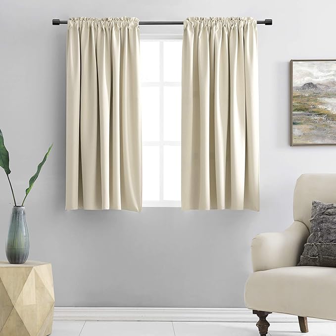 DONREN 48 Inch Length Cream Beige Curtains for Bedroom - Small Window Treatment Rod Pocket Room Darkening Curtain Drapes (Set of 2 Panels,52 W x 48 L) by DONREN