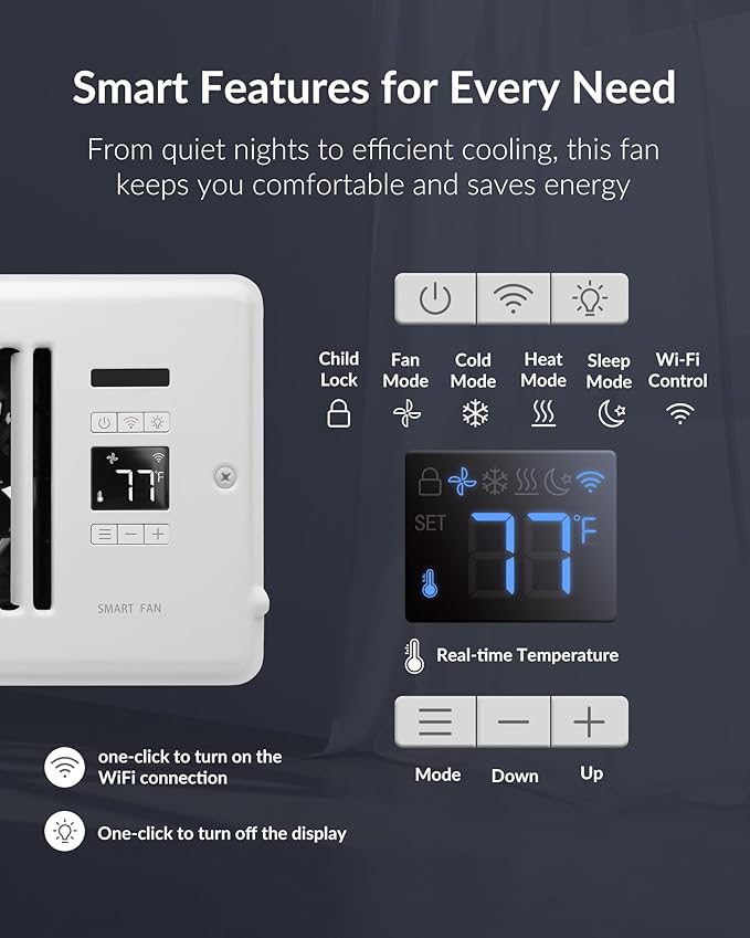 Super Quiet Register Booster Fan for 6" x 12" Register Holes, Smart Register Vent with Dual Intelligent Thermostat and WIFI App Control, Heating Cooling AC Vent Fan (White) - Image 5