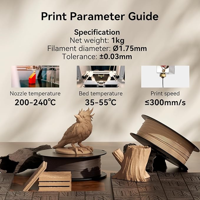 kexcelled Wood PLA Filament 1.75 mm Dark Walnut, Real Wood PLA 3D Printer Filament, Real Natural Wood Fiber, Dimensional Accuracy +/- 0.03 mm, 1 kg Spool (2.2 lbs), Brown - Image 4