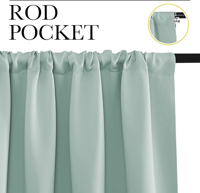 NICETOWN Curtains for Living Room 2 Panels, Rod Pocket Thermal Drapes for Bedroom, Room Darkning Fresh Shading Blinds Modern Home Decoration for Girls, W42 x L63 in per Panel, Seafoam Green - Image 2