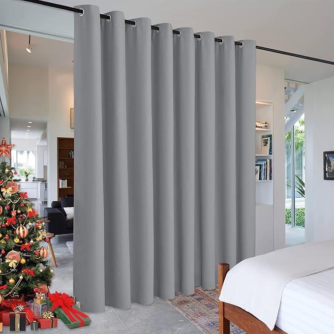 RYB HOME Portable Room Divider Curtains Energy Saving Noise Reducing Drapes Triple Weave Blackout Privacy Wall for Apartment Cloakroom Basement, W180 x L96 inches, Sliver Grey, 1 Pc by RYBHOME