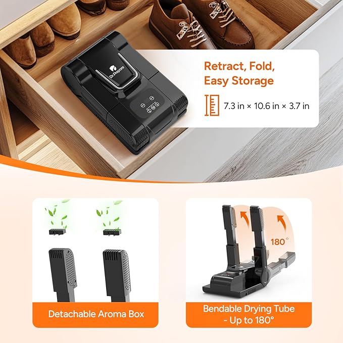 DR.PREPARE Boot Dryer Shoe Dryer with Aroma Box, Glove Dryer, 180-min Off Timer, Boot Warmer with Heat Blower, Portable Folding Design for Sneakers, Leather, Rubber, 60° Deep Toe Reach - Image 2