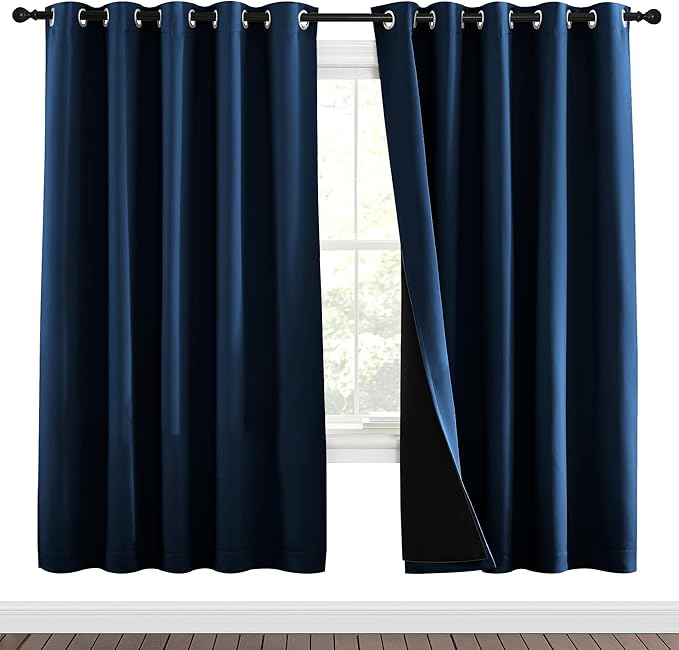 NICETOWN Moroccan Blue Full Shade Curtain Panels, Pair of Energy Smart & Noise Blocking Out Blackout Drapes for Dining Room Window, Thermal Insulated Guest Room Lined Window Dressing(70 x 72 inch) by NICETOWN