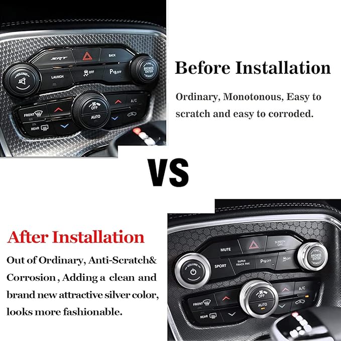 Auprite Climate Control Knob Covers for Challenger Accessories 2015-2023 2024, for Dodge Charger 2015-2023 2024, for Dodge Chrysler 300/300s 2015-2024,3Pcs Kit (Silver) - Image 3