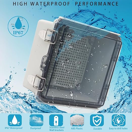 Outdoor Waterproof Electrical Box Junction Box Weatherproof IP67 ABS Plastic Enclosure Switch Router Project Box Electronics Enclosure with Mounting Plate Wall Bracket Clear 5.9"x5.9"x3.5" - Image 2