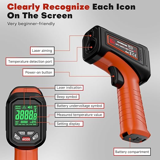 50:1 Infrared Thermometer Laser Temperature Gun -58℉~3272℉, Meat Food Pizza Oven Grill Thermometer for Griddle Accessories, Heat Gun for Cooking, HVAC, Engine Surface Temp Reader - Image 5