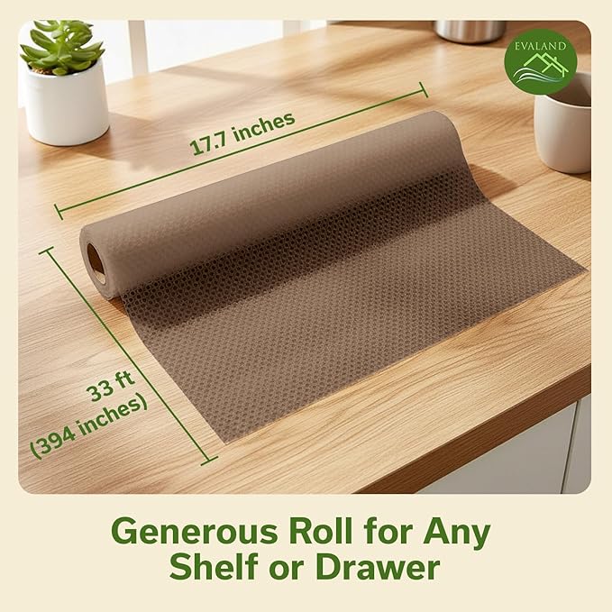 EVALAND Shelf Liners for Kitchen Cabinets Non-Adhesive 17.7" x 33 FT Beige Drawer Liner Non Slip, Washable Cabinet Liner, Waterproof Shelf Liners for Cabinets, Refrigerator Bathroom Pantry Cabinet Mat - Image 5