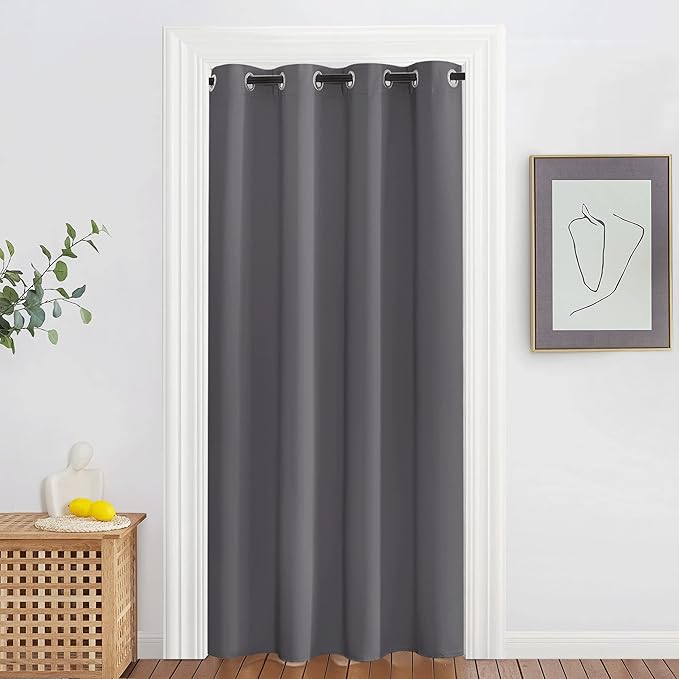 NICETOWN Grey Blackout Curtain & Drape for Doorway - Grommet Privacy Door Curtains Noise Reducing Thermal Insulated Window Treatment for Bedroom/Living Room (1 Panel, W52 x L78) by NICETOWN