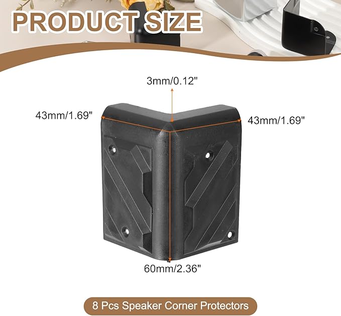 uxcell 8 Pcs 1.69" x 1.69" Speaker Corner Protectors, Plastic Right Angle Protector Thickening Speaker for Cabinet Guitar Amplifier Stage Speakers, Black - Image 2