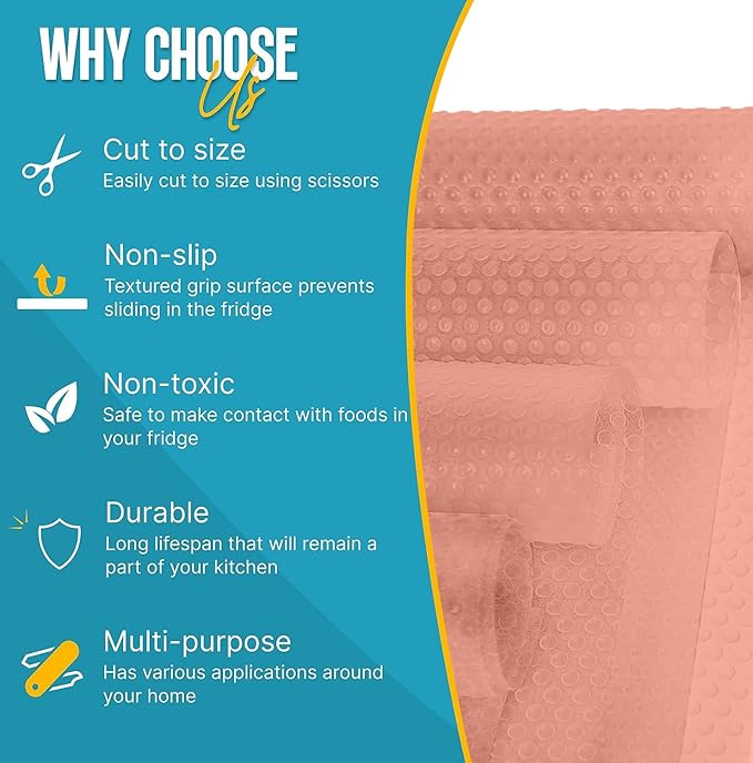 Refrigerator Liners for Shelves by Linda’s Essentials - Easy to Clean Fridge Liner with Spill Protection Fridge Shelf Liners & Drawer Liner, Nonslip BPA-Free Refrigerator Mats (Pink Roll) - Image 4