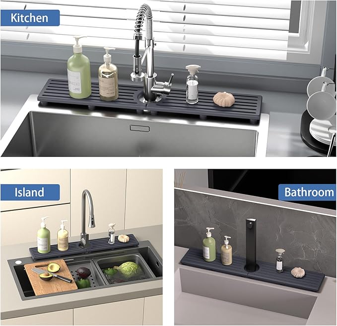 Faucet Mat for Kitchen Sink, Water Absorbent Kitchen Faucet Mat, Durable Sink Splash Guard with Raised Feet, Diatomite Fast Drying Kitchen Sink Faucet Mat, Stone Drying Tray for Bathroom Counter - Image 6