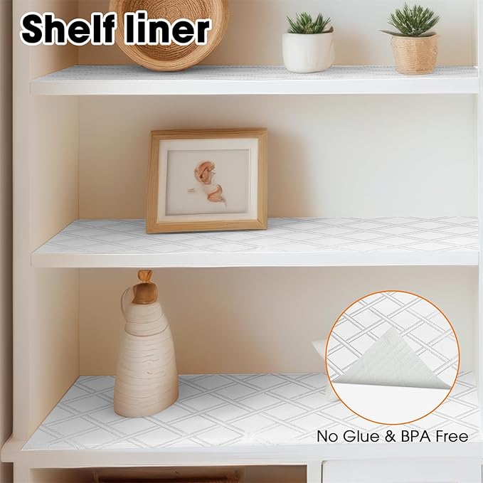Drawer and Shelf Liner for Kitchen Cabinets Non-Adhesive, Non-Slip Cabinet Liner Shelf Paper Strong Grip Waterproof Easy to Clean for Kitchen Shelves Cupboard,Silver Geometric,12IN X 10FT - Image 9
