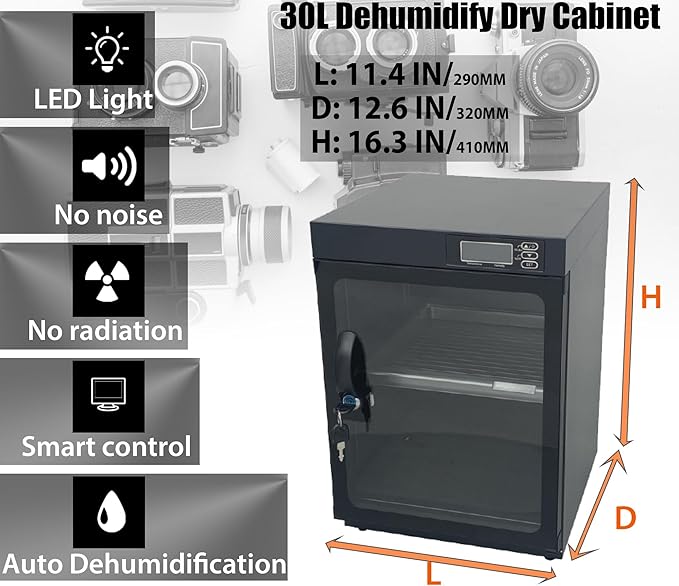 Modern 30L Camera Storage Box, Electronic Dry Cabinet, Digital Control Dehumidify, 2-Tier Camera Storage, Temperature Humidity LED Display - Image 3