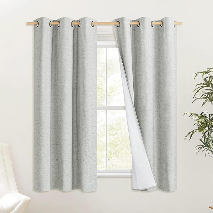 NICETOWN Grey 100% Blackout Curtain Panels, Set of 2, 42" Wide by 54" Long, Thermal Insulated White Thermal Insulated Liner Drapes for Nursery, Noise Reducing and Heat Blocking Drapes for Windows by NICETOWN