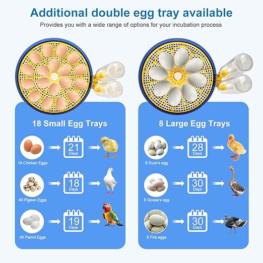 Automatic Egg Incubator with Auto-Turning & Humidity Control, 18 Eggs Capacity with Dual Egg Trays - Hatcher for Chicken, Duck, Quail Eggs, Huevos, Poultry Breeding Equipment - Image 4