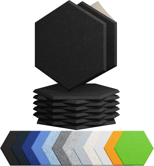 12 Pack Acoustic Panels Self Adhesive Sound Proof Foam, High Density Sound Acoustic Foam Panel, 12X10.23X0.4 Inch Hexagon Wall Panels in Home,Office,Reccording Room,Studio(Black) by Amantech