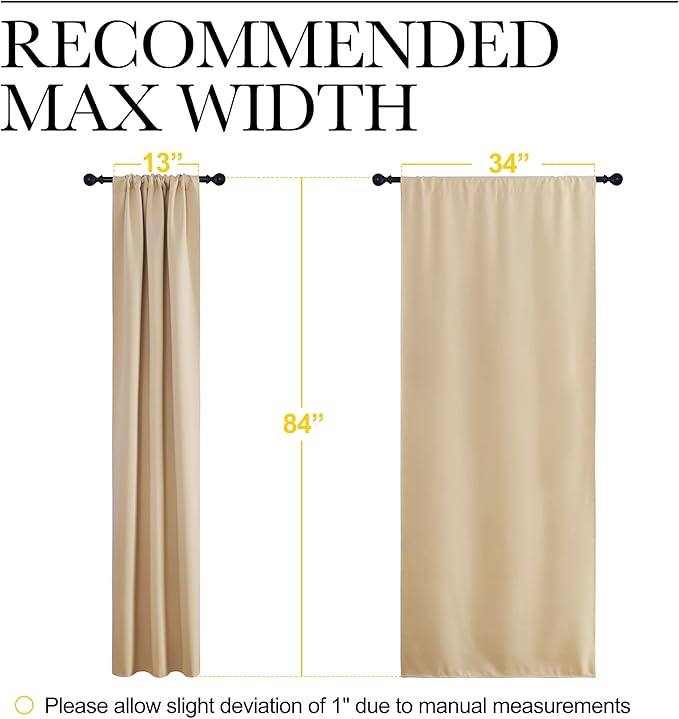 NICETOWN Blackout Room Darkening Curtains - Home Decoration Light & Noise Reducing Thermal Insulated Window Draperies with Rod Pocket Top (Biscotti Beige, 2 Panels, 34 inches Wide x 84 inches Long) - Image 7