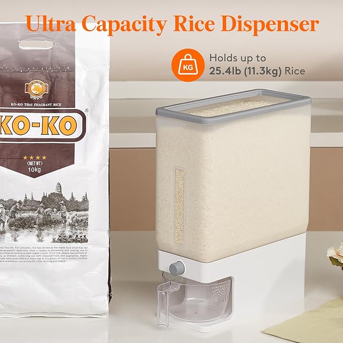 Lifewit Rice Dispenser 25 Lbs(11.3kg), Rice Storage Container Sealed Moisture Proof with Measuring Cup for Kitchen Pantry Household, BPA-Free, 1 Pack Clear - Image 9