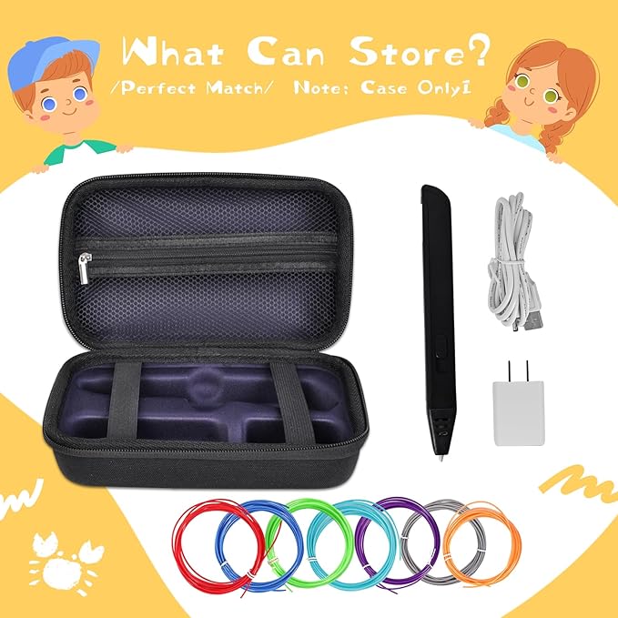 Case Compatible with 3Doodler Start+ Essentials for 3D Pen Set for Kids, Carrying Holder Fit for Printing Pens, Storage Organizer for Printing Filament Refill, Micro-USB Charger (3D-02-Black) - Image 5