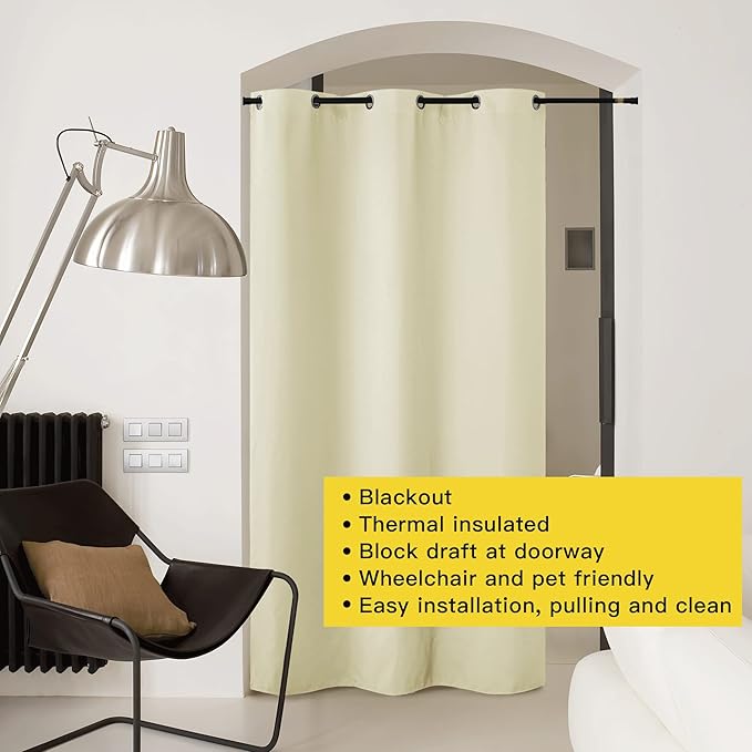 NICETOWN Door Curtain for Doorway Privacy, Beige Curtains 144 Inch Length, Room Divider Curtain Cover, Blackout Temporary Insulated Closet Curtain for Bedroom Closet (1 Panel, 5ft Wide) - Image 8