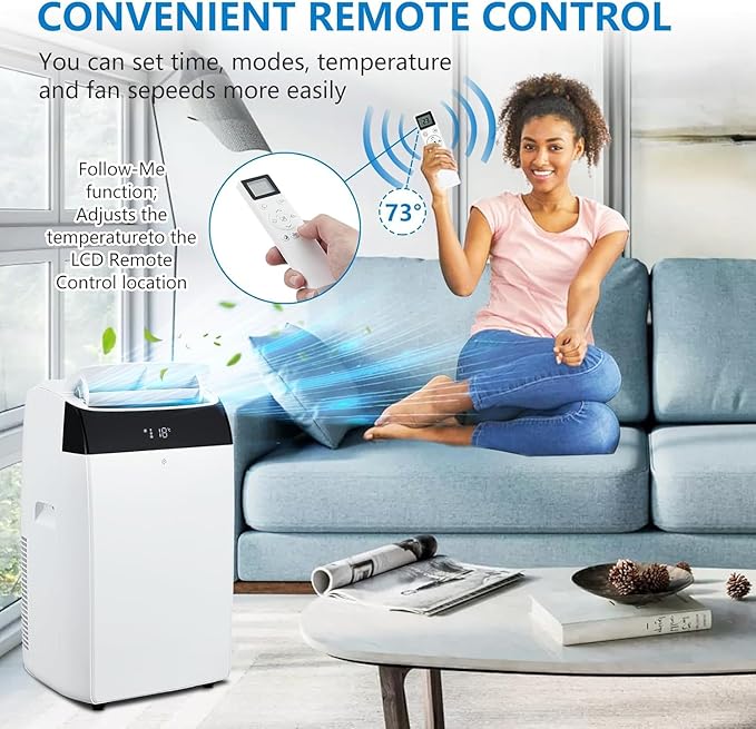 14,000 BTU Portable Air Conditioner Cools up to 750 Sq.Ft, 3-in-1 Quiet Portable AC Unit with Remote Control & Installation Kits for Large Room, 3 Speed, Auto Swing, 24H Timer - Image 3