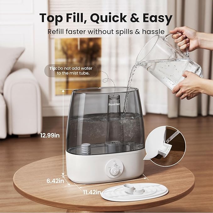 6.5L Stay Clean Tank Humidifier for Large Room, Low Maintenance, Top Fill Design, Ultra Quiet 65H Runtime, Cool Mist Ultrasonic for Bedroom, Home, Plants HC12 - Image 7