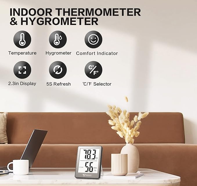 DOQAUS Indoor Thermometer [3 Packs], Mini Digital Hygrometer Room Thermometer, Humidity Meters, Accurate Temperature Humidity Monitor Gauge for House, Office, Greenhouse, Home Grey (2.3X1.8inch) - Image 2