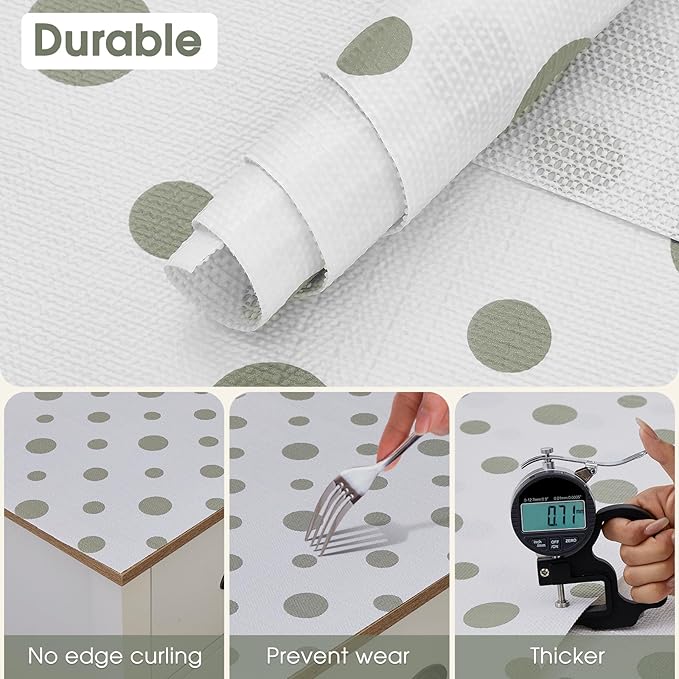 Drawer and Shelf Liner, Non-Slip Kitchen Cabinet Liners Non-Adhesive Thick Strong Grip Waterproof Washable Mats Protect Dresser Shelves Cupboard Bathroom Cabinets, Polka Dot, 12 in X 10 FT - Image 5