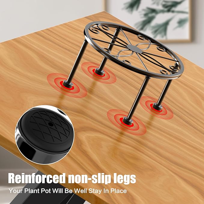 Garden Gifts Plant Lovers Gifts Black Metal Plant Stand with Anti-Slip Base Rustproof Heavy Duty Decorative Round Flower Stand Display Shelf for Indoor/Outdoor - Image 4