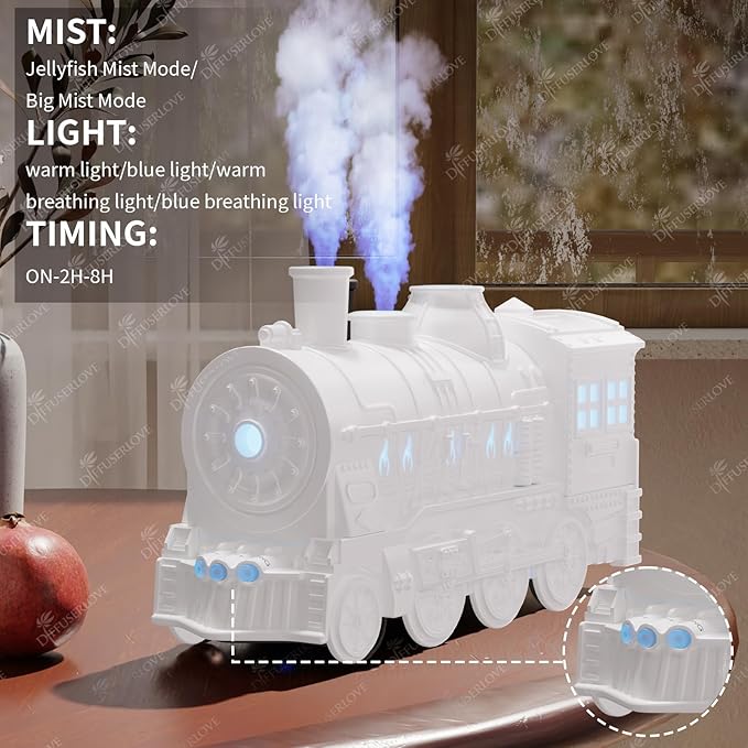 Diffuserlove Essential Oil Diffuser 300ML Train Cool Mist Humidifier Quiet Aromatherapy Diffuser with Night Light for Bedroom Desk - Image 6