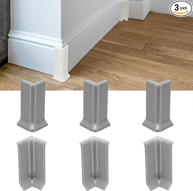 uxcell Self Adhesive Baseboard Corner Blocks, 3.23 Inch Wall Edge Corner Protector 3 Inside + 3 Outside Corners-Connector for Wall Floor Furniture Edge(Gray) by uxcell