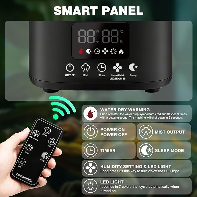 Coospider 5L Reptile Fogger Humidifier, Automatic Humidifiers for Reptiles Tank, Terrarium Humidifiers with Timer and Humidity Control, Reptile Misting System for Reptiles Amphibians Herps Vivarium - Image 4