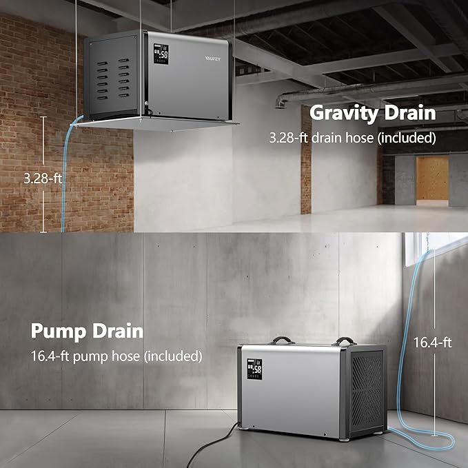 Yaufey 158 Pints Commercial Dehumidifier with Pump and Drain Hose for Crawlspace, Basements, Industrial Space, large room for Space up to 7500 Sq. Ft. - Auto Defrost, 5-Year Quality Coverage - Image 4