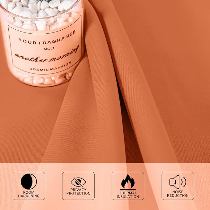 MYSKY HOME Orange Blackout Curtain for Bedroom, Single Panel Curtains for Living Room 80 Inch Long Curtains Grommet Thermal Insulated Room Darkening Curtain 1 Curtain Panel 52 x 80 Inch Burnt Orange - Image 4