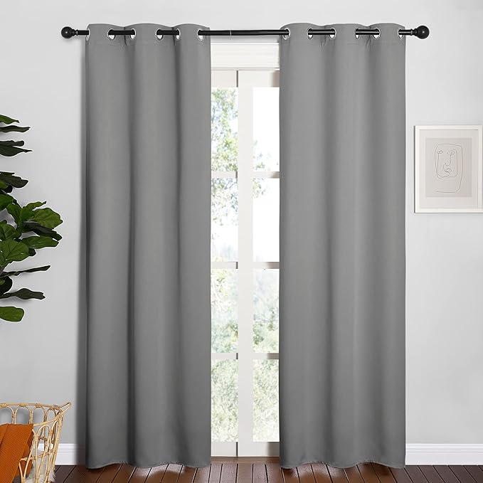 NICETOWN Bedroom Curtains Blackout Drapery Panels, Three Pass Microfiber Thermal Insulated Solid Ring Top Blackout Window Curtains/Drapes (Two Panels, 34 x 84 inches, Silver Grey) by NICETOWN