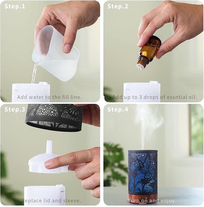 Essential Oil Diffuser - Multifunction Aromatherapy Diffuser 7 LED Color Changing Light 150ML Metal Diffuser Easy to Clean Suitable for Home,Office (Hummingbird) - Image 6