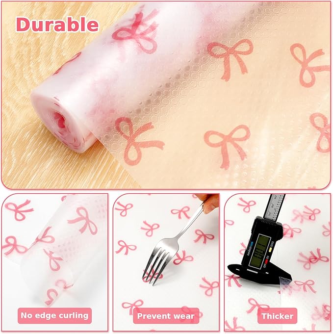 Pink Bow Refrigerator Liner Waterproof Fridge Shelf Mat Non-Adhesive Cabinet Drawer Liner for Home Kitchen Table Decoration, 11.8 x 118 Inch - Image 7