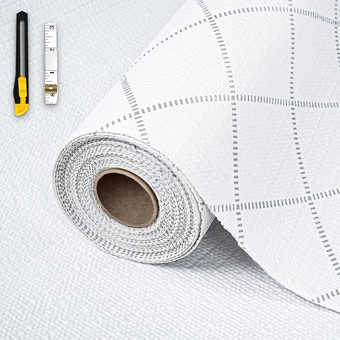Shelf and Drawer Liner for Kitchen Cabinet,18 in x 10 FT Non-Adhesive Rhombus Cabinet Liners for Shelves Non-Slip Waterproof Kitchen Drawer Liners Contact Paper Shelf Paper with Knife and Tape Measure by GTJ