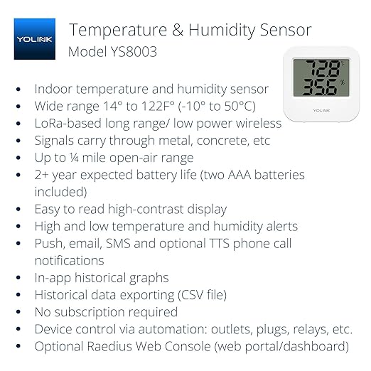 Smart Wireless Temperature Sensor/Humidity Sensor Wide Range (-22 to 158 Degrees) for Fridge Monitoring Pet Cage/Tank Monitoring, Smartphone Alerts, Compatible with Alexa IFTTT - Hub Included - Image 2