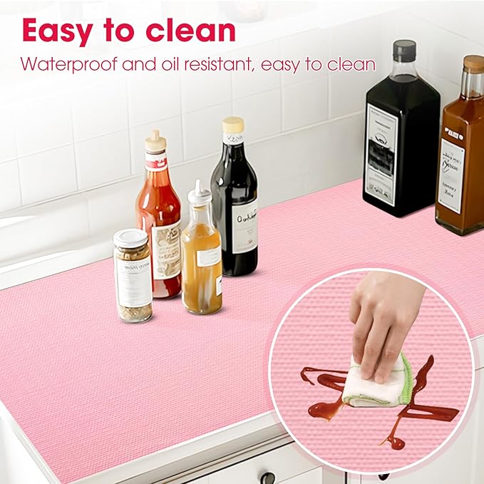 Drawer and Shelf Liner, Non-Slip Kitchen Cabinet Liners Non-Adhesive Thick Strong Grip Waterproof Washable Mats Protect Dresser Shelves Cupboard Bathroom Cabinets, Pink, 24 in X 10 FT - Image 3