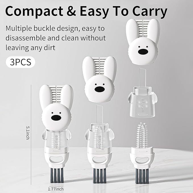 3 PCS Bottle Brush - Upgrade 4 in 1 Cup Lid Gap Cleaning Brush Set, Multifunctional Insulation Bottle Cleaning Tools, Mutipurpose Tiny Silicone Cup Holder Cleaner, Home Kitchen Cleaning Tools - Image 3