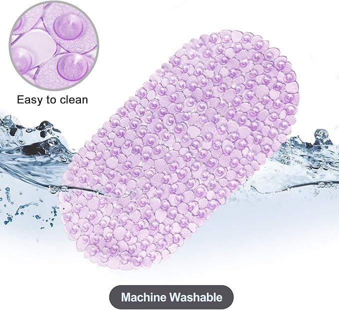 WELTRXE Pebbles Bath Mat Oval Non-Slip Bathtub Mat with Suction Cups, Drain Holes for Bathroom Showers, Tub, Machine Washable, BPA, Latex Free Safe Shower Mats, 27 x 14 Inch, Purple - Image 6
